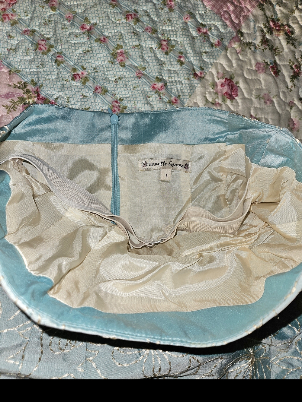 Light Blue Floral Brocade Strapless Dress - Picture 12 of 12